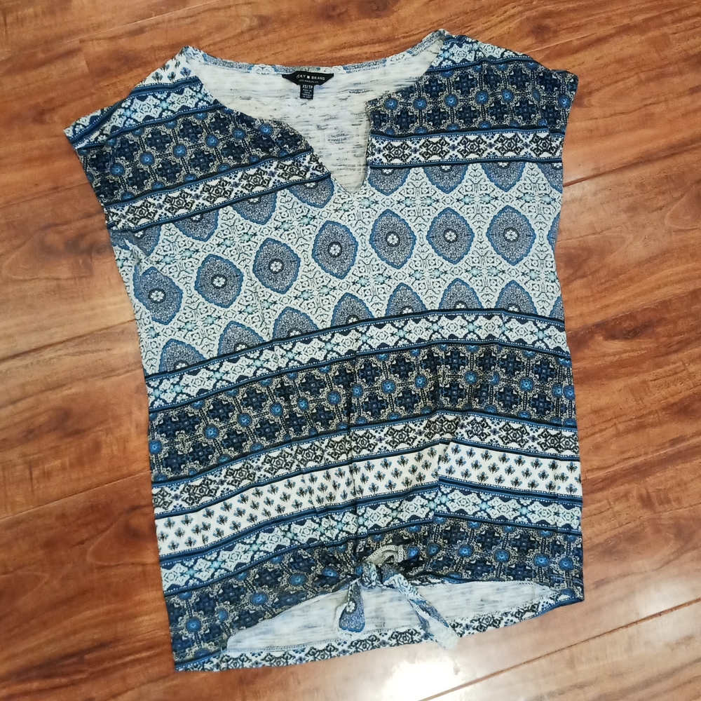 Lucky Brand Boho Sleeveless Tie Front Top, XS